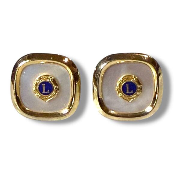 VTG Anson Cufflinks Mens 10kt Gold Plate Mother of Pearl Lions Club Acid Tested - Picture 2 of 8